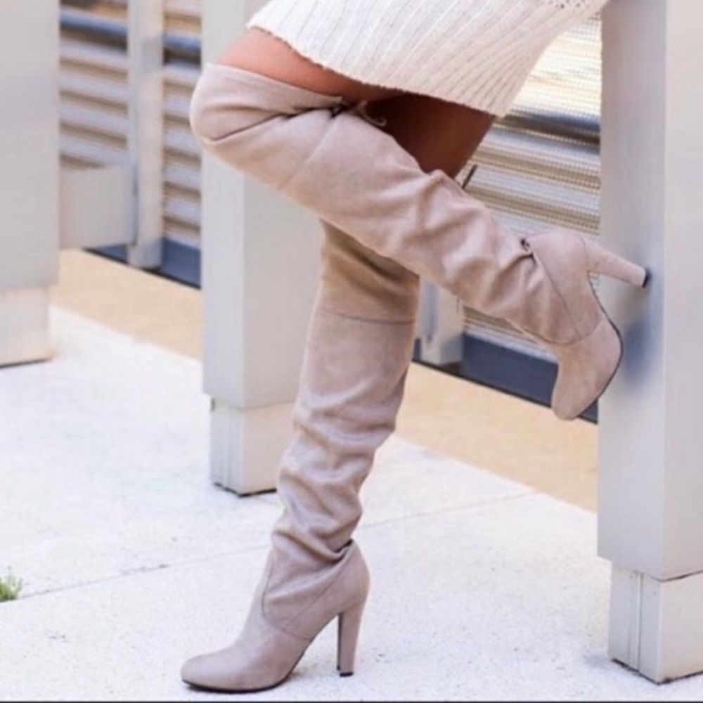 Steve Madden “Gorgeous” suede-like Gray Over-the-Knee Boot